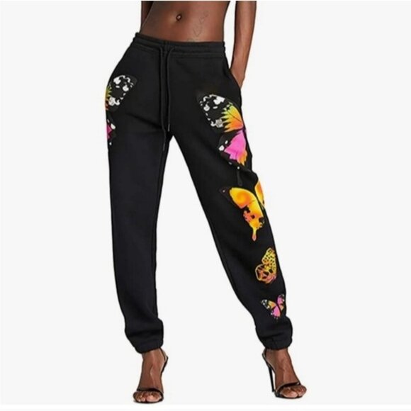 I.AM.GIA Aporia Women's Black Butterfly Print Jogger sweat Pants high waist XXS - Picture 2 of 12